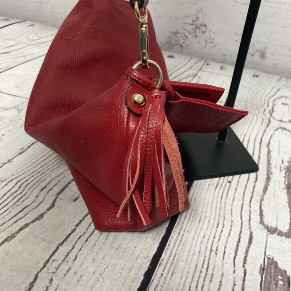Unbranded Red Genuine Leather Handbag Made In Italy Fold Over‎ Chain Strap - Picture 4 of 11
